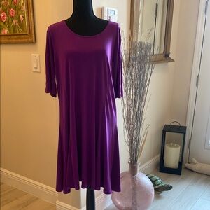 Susan Graver Vibrant Purple A line dress with lattes sleeves